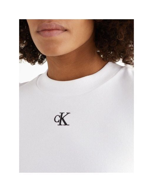 Calvin Klein White Mono Rib Cropped T Shirt