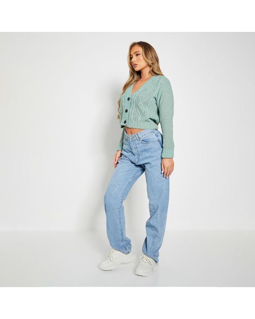 I Saw It First Blue Isawitfirst Button Through Cable Knit Cardigan