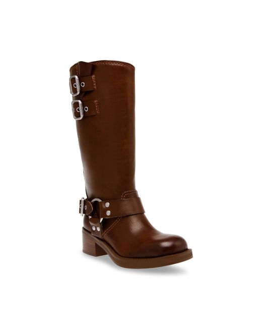 Steve Madden Brown Eastern Motorcycle Boots With Block Heel
