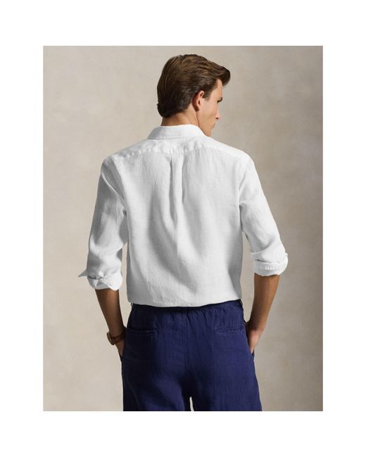 Polo Ralph Lauren White Linen Long Sleeve Shirt for men