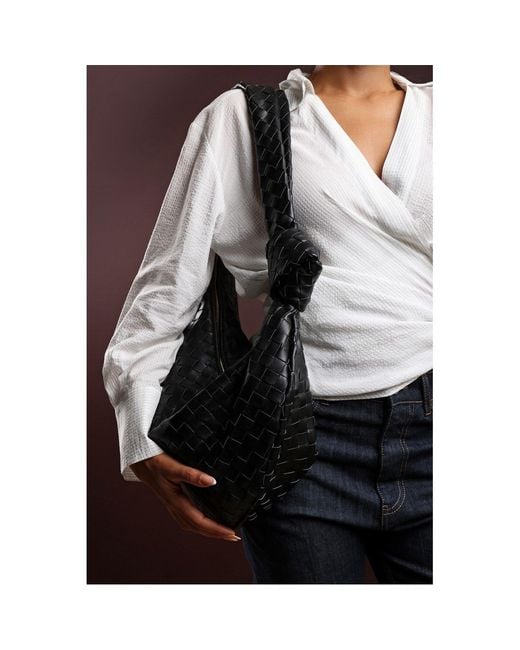 Where's That From Black Wheres Knotted Strap Woven Shoulder Bag