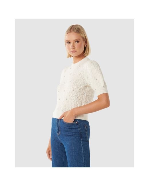 Forever New Blue Sierra Embellished Sleeve Knit Tee