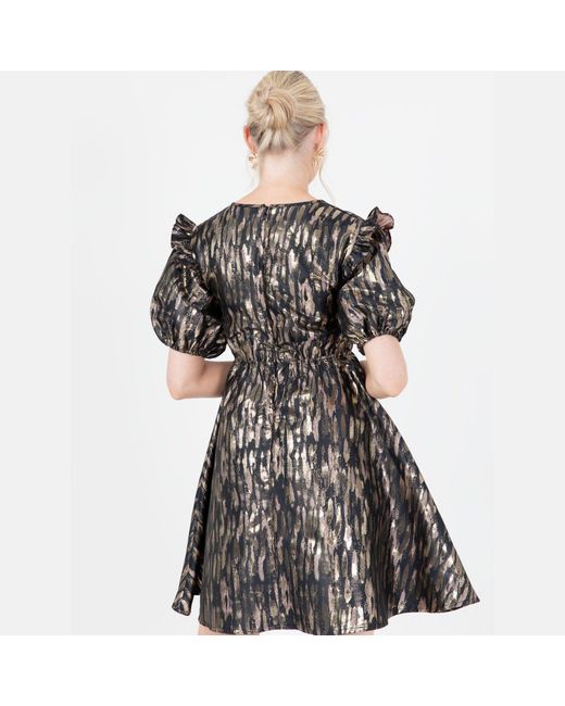 Lovedrobe Black Luxe Metallic Short Sleeve Mini Dress