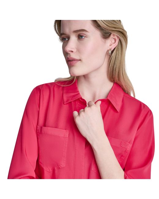 DKNY Red Long Sleeve Blouse