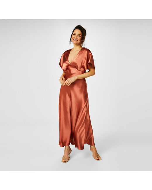 Biba Orange Bridesmaid Satin Maxi Dress