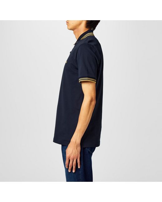 Boss Blue Paul Contrast Striped Trim Short Sleeve Polo Shirt for men