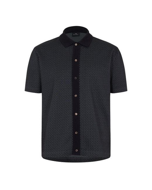 Paul Smith Black Button Front Short Sleeve Patterned Shirt for men