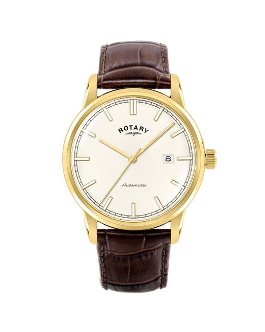 Rotary Metallic Heritage Auto Ss Leather Watch for men