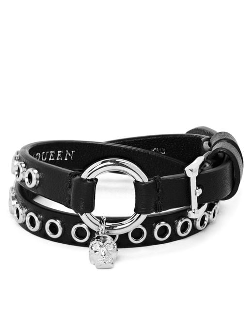 McQueen Black Leather Wrap Bracelet