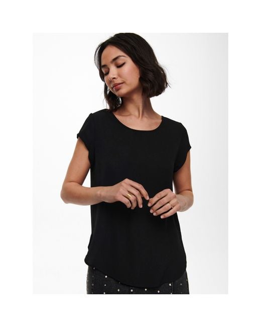 ONLY Black Solid Short-Sleeve Blouse
