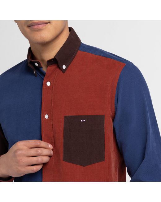 Eden Park Blue Dark Colourblock Corduroy Shirt for men