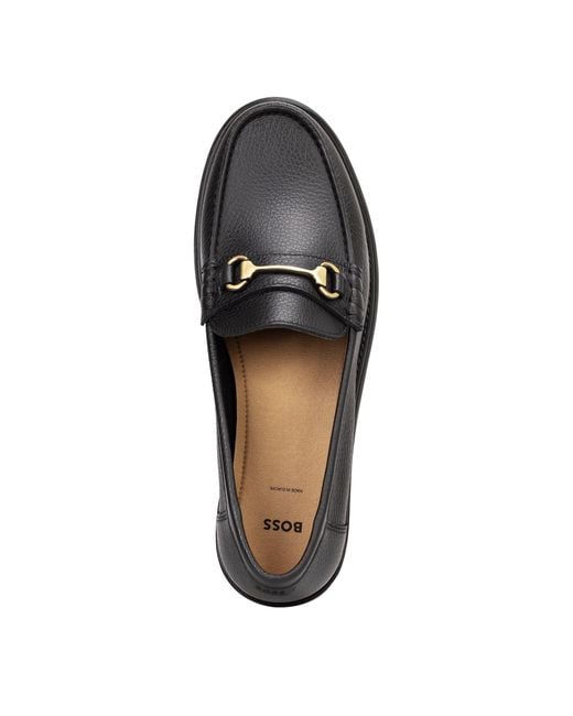 Boss Black Leather Slip-On Loafers With Emed Logo (Tevan) for men