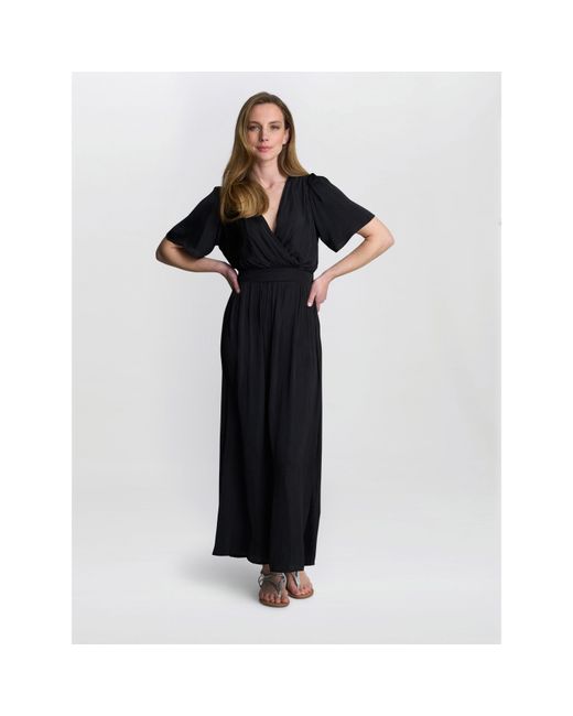 Gina Bacconi Black Carole Flowing V-Neck Dress