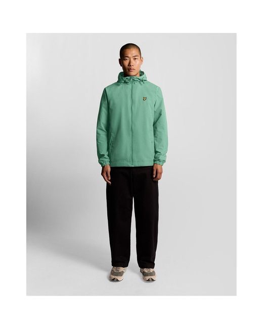 Lyle & Scott Green Zip Through Cotton Wind Resistant Long Sleeve Hooded Rain Anorak for men