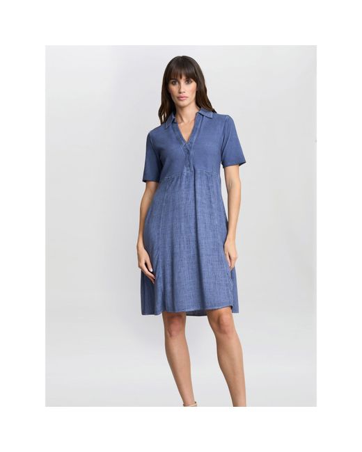 Gina Bacconi Blue Aaliyah Chambray Demin And Jersey Dress