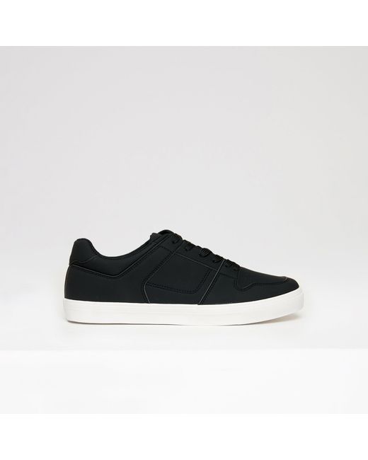 Threadbare Black Stitch Detail Court Trainers for men