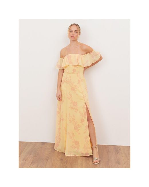 Anaya with love Natural Recycled Floral Print Bardot Maxi Dress