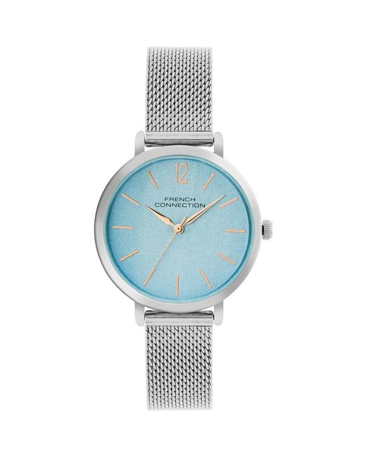 French Connection Blue Case Round Shape Strap Quartz Watch