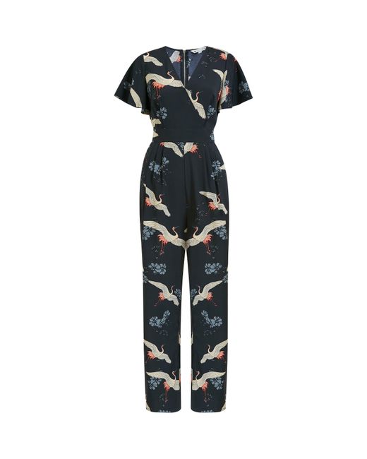 Yumi' White Crane Print Jumpsuit