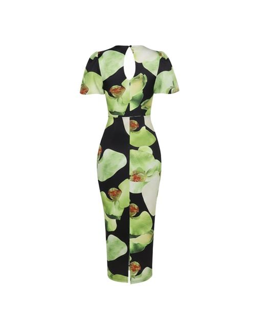 AX Paris Green And Floral Print Puff Sleeve Midi Dress