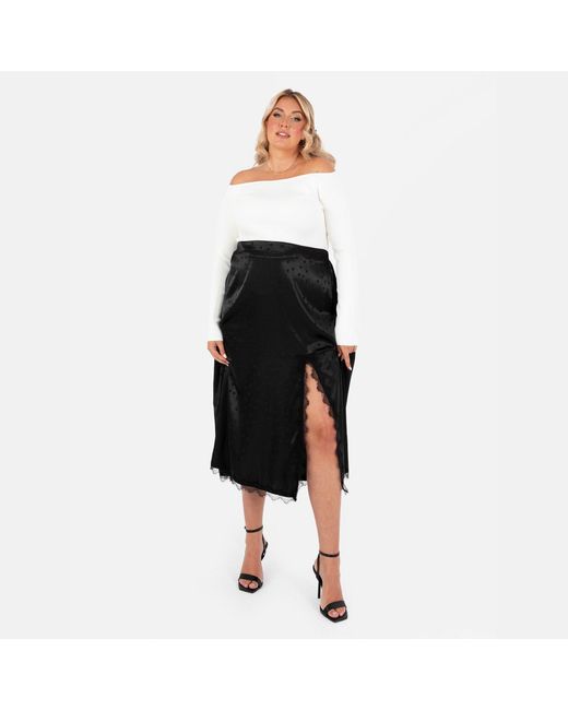 Lovedrobe Black Polka Dot Satin Skirt With Lace Trims