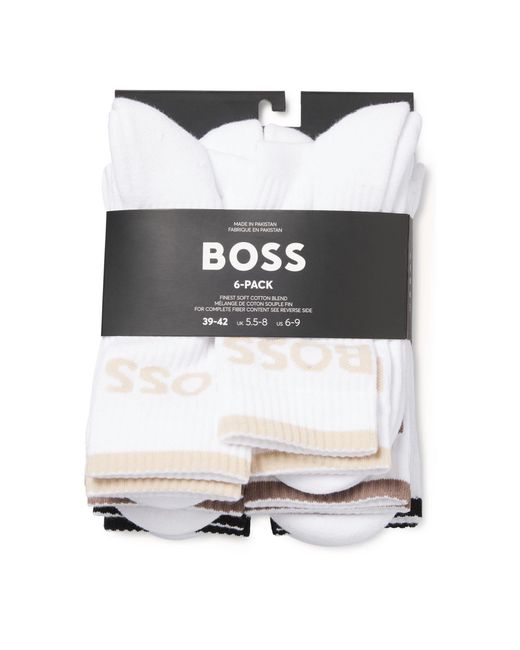Boss White Stripe Crew Socks for men