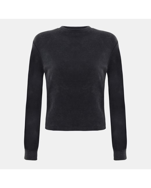 I Saw It First Blue Washed Rib Long Sleeve Top