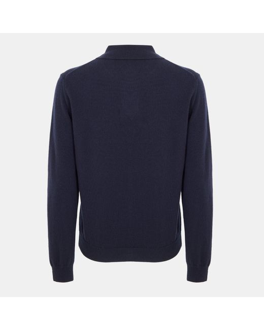 Gant Blue Superfine Lambswool Long Sleeve Polo Shirt for men