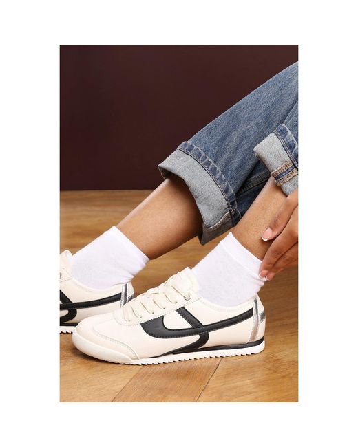 Where's That From Blue Court Lace Up Trainer With Stripe Detail