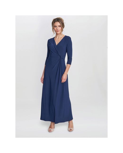 Gina Bacconi Blue Celine Jersey Wrap Maxi Dress