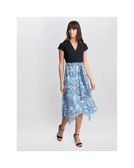 Gina Bacconi Blue Charlotte Handkerchief Skirt Dress