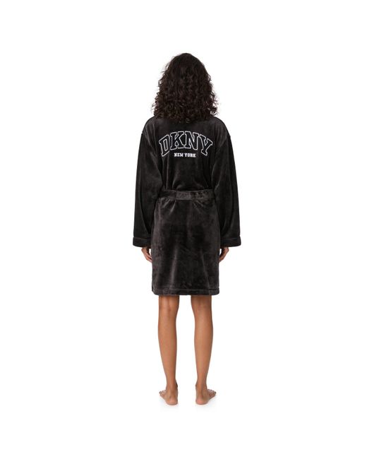 DKNY Black Plush Relaxed Fit Dressing Gown