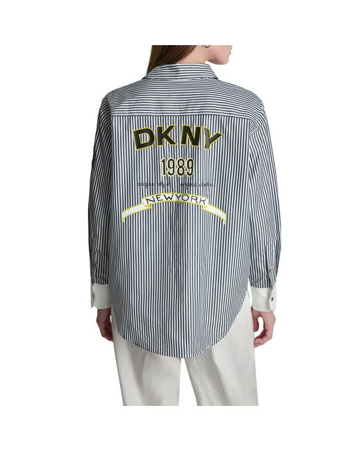 DKNY Gray Long Sleeve Patterned Shirt