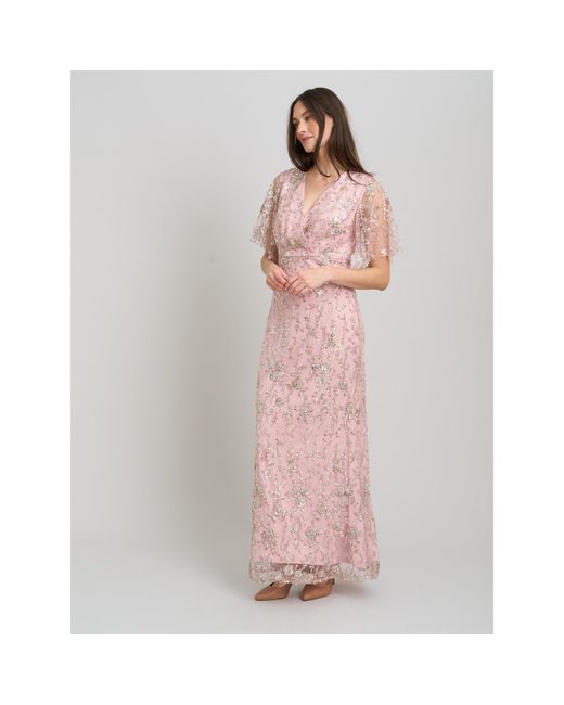 Gina Bacconi Pink Myla Beaded Maxi Dress