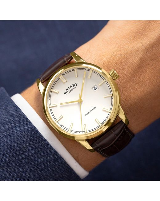 Rotary Metallic Heritage Auto Ss Leather Watch for men