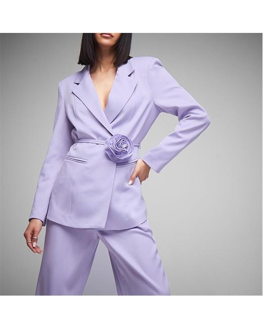 Missguided Purple Co Ord Slim Fit Rosette Belted Blazer