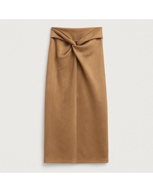 I Saw It First Natural Faux Suede Knot Detail Midi Skirt