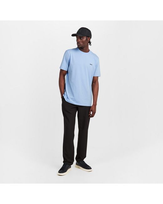 Boss Blue T-Shirt With Logo Design Stretch Cotton for men