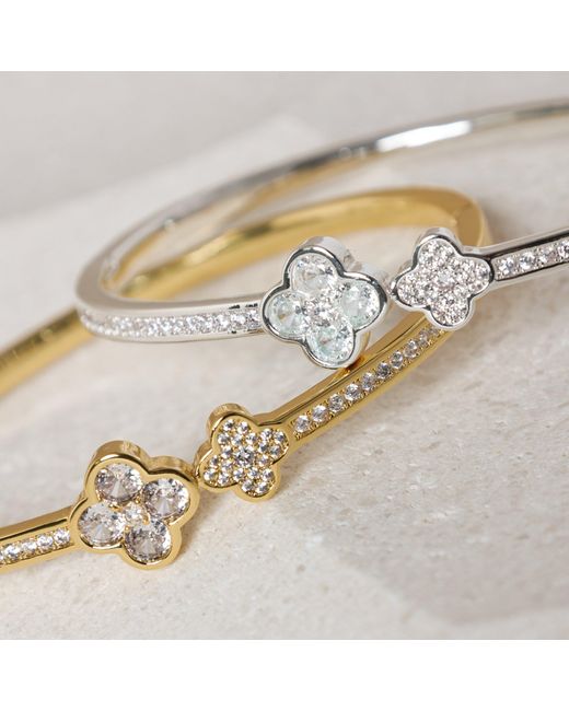 Jon Richard Metallic Rhodium Plated And Pave Clover Bangle