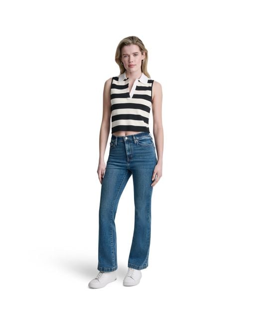 DKNY Blue Striped Sleeveless Polo Sweater