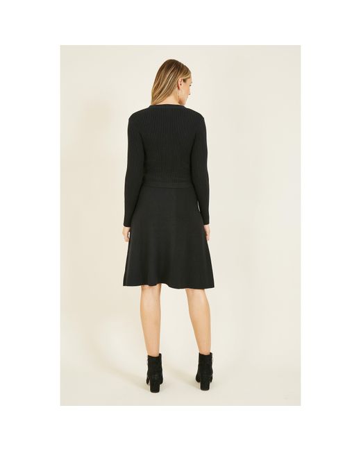 Yumi' Black Knitted Skater Dress