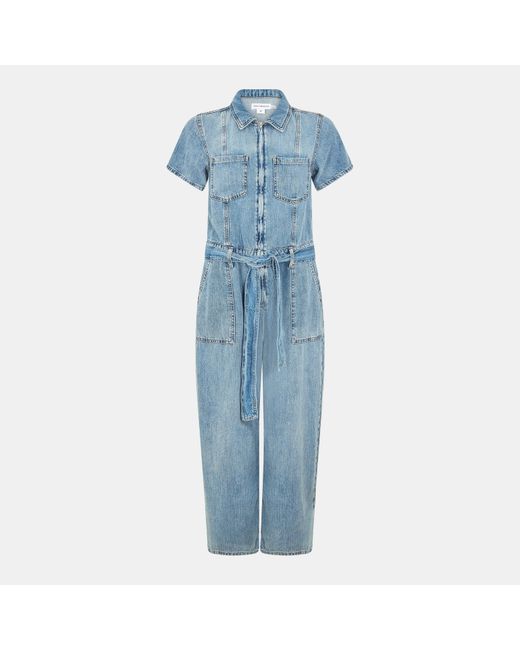 GOOD AMERICAN Blue Linen Lightweight Jumpsuit