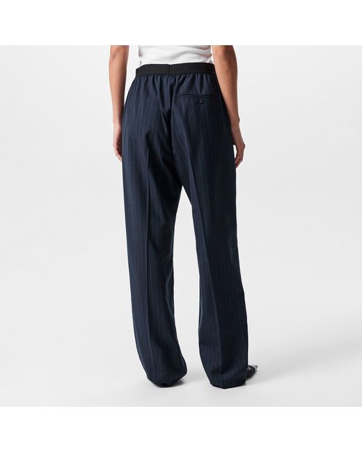 Balenciaga Blue Pinstripe High Rise Relaxed Fit Wide Leg Trousers