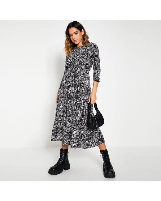 I Saw It First Gray Isawitfirst Polka Dot Smock Midi Dress