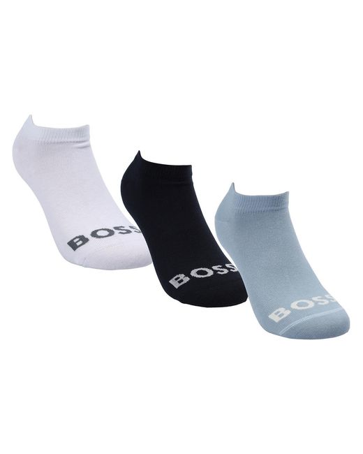 Boss Blue 3 Pack Of Ankle Socks With Contrast Logos