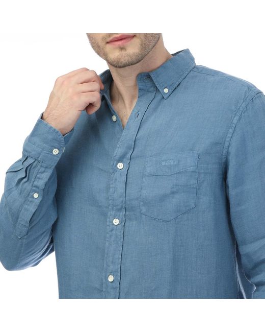 Gant Blue Garment-Dyed Linen Button-Down Shirt for men