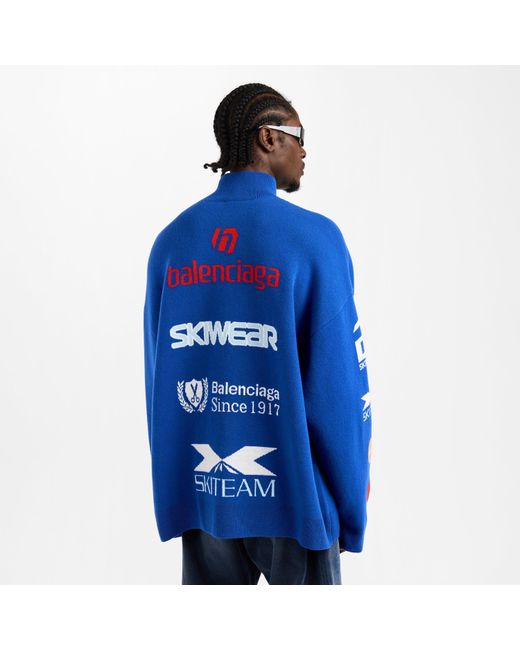 Balenciaga Blue Bal Turtleneck Long Sleeve T-Shirt for men