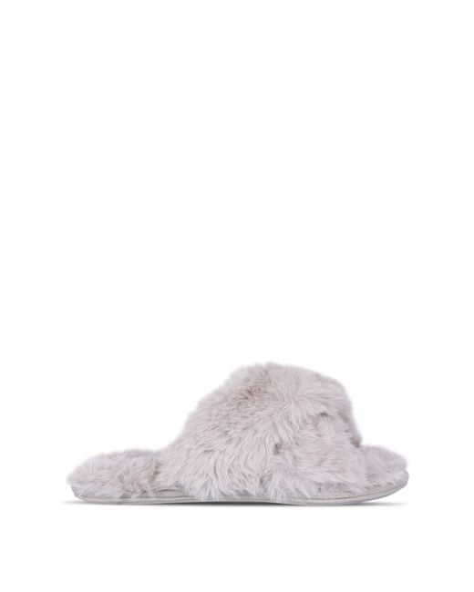 Jack Wills Gray Fluffy Cross Strap Slippers