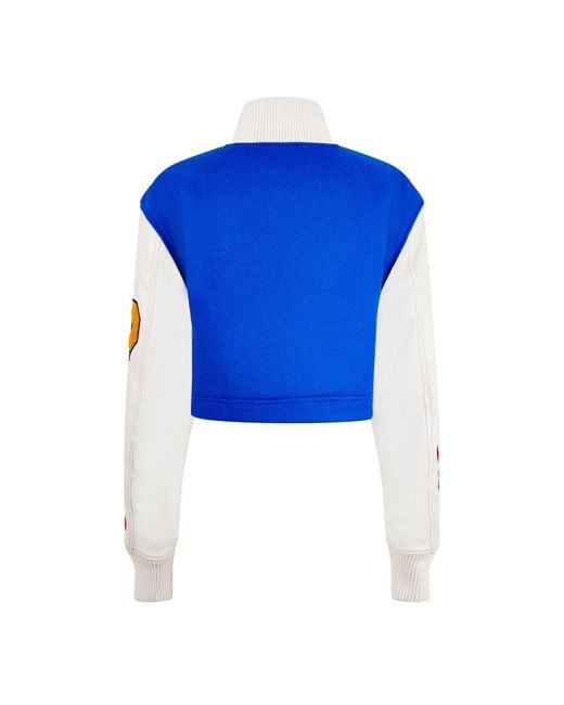 Heron Preston Blue Embroidered Patch Snap-Button Varsity Jacket