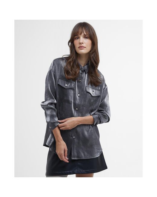 Barbour Gray Della Satin Long-sleeved Shirt